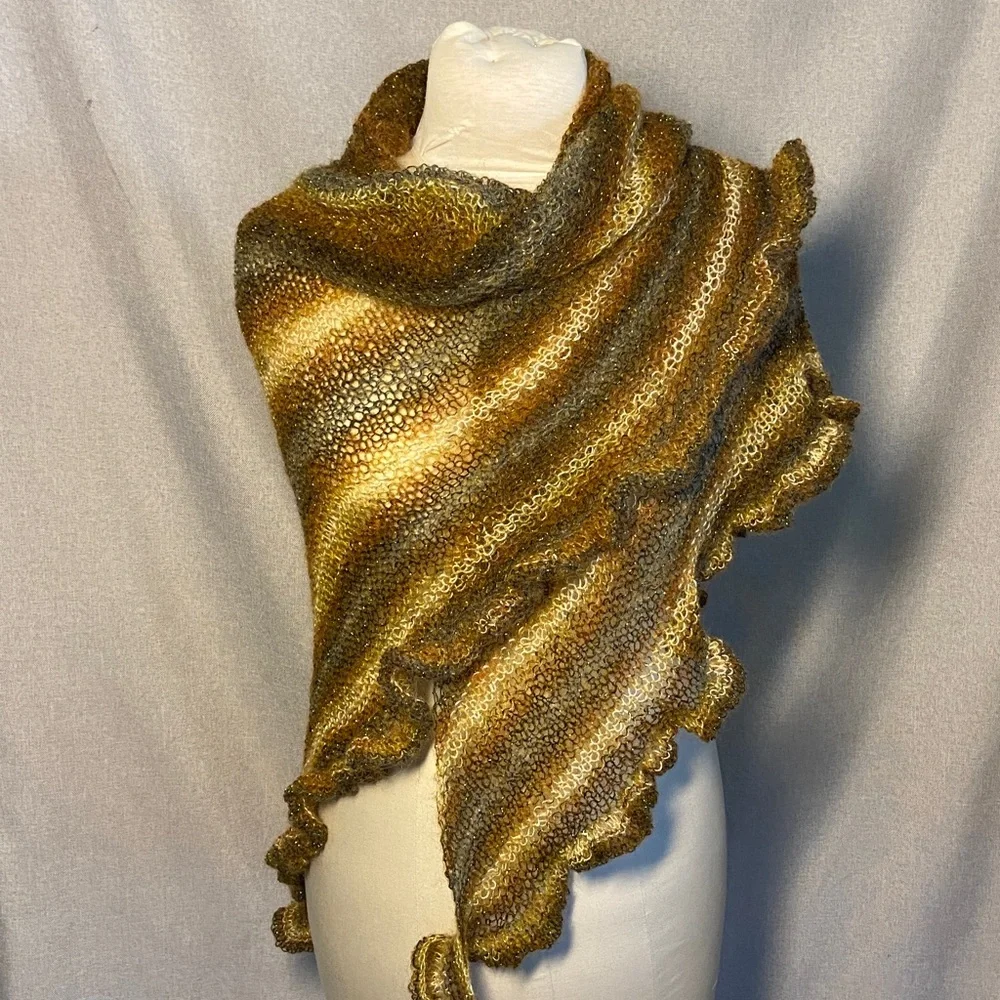 Handmade Multicolor Mohair Knit Shawl.